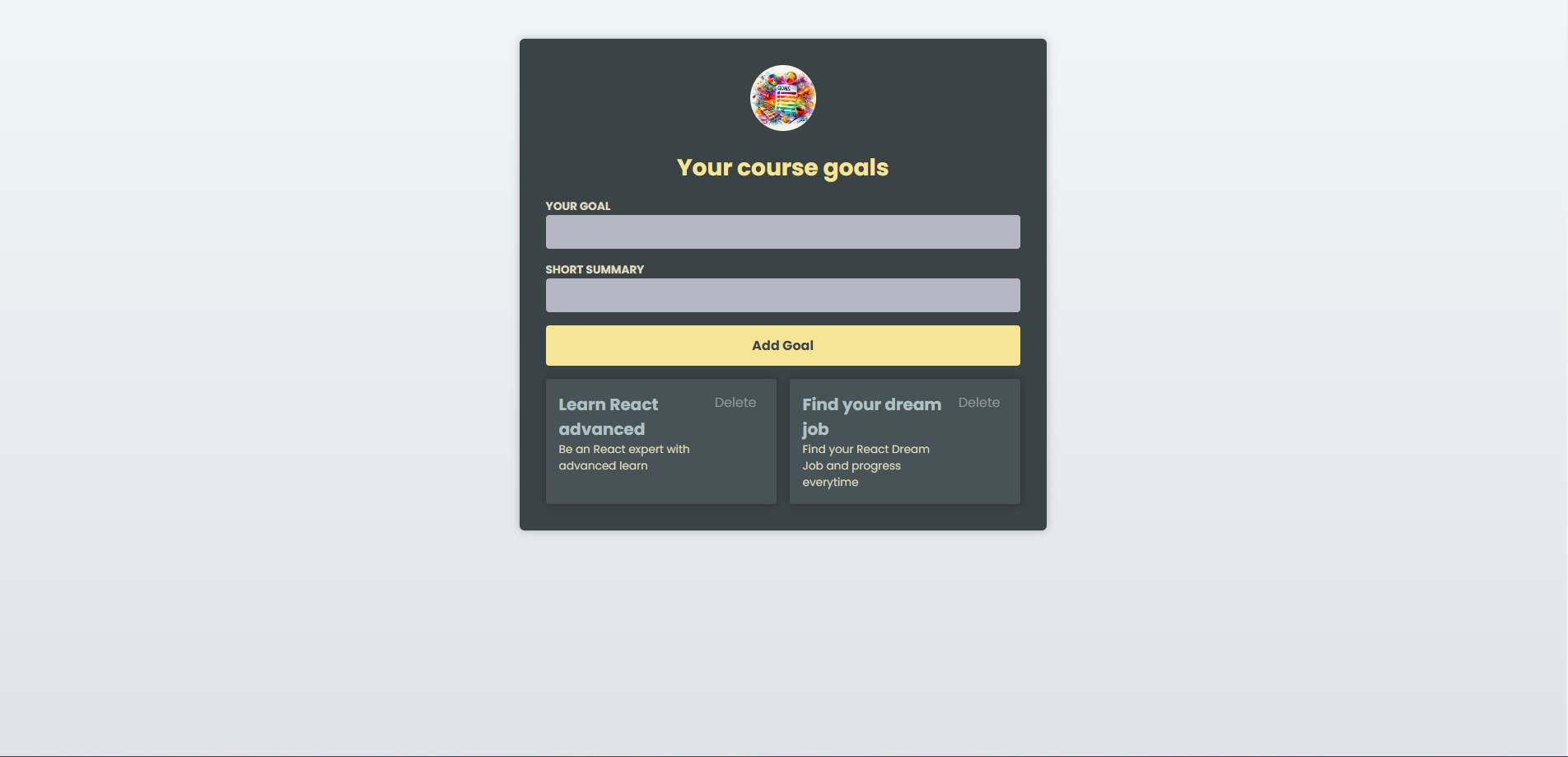 projet typescript react course goals